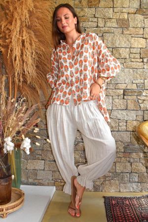 Daughter Of Ibiza Indira Balloon Sleeve Shirt Marigold & Jade 